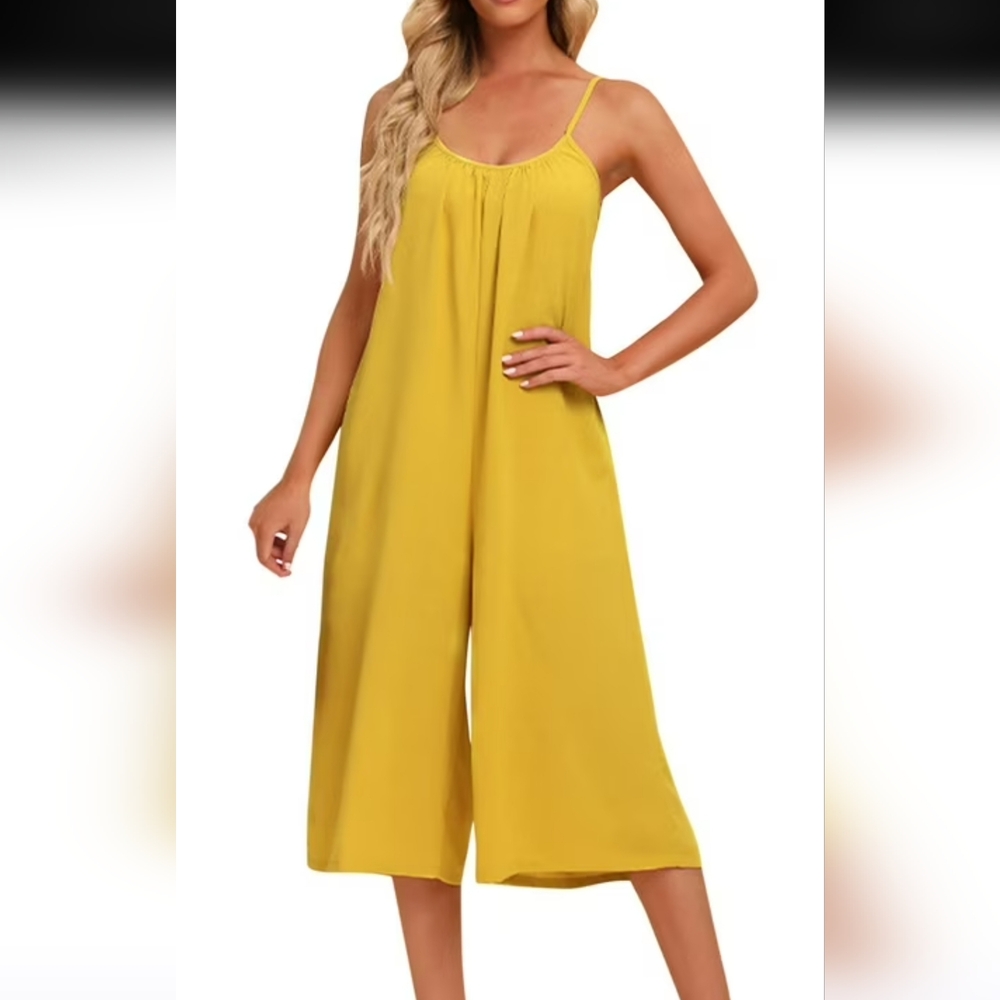 Spaghetti Strap Wide-Leg Jumpsuit in Mustard